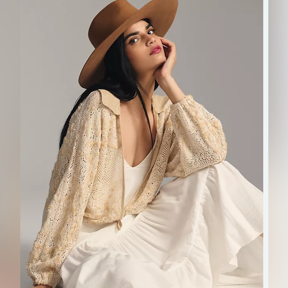 NWT By Anthropologie Cropped Lace Cardigan Sweater Sz: xs/s